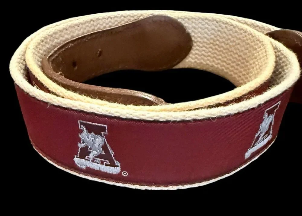 Alabama Crimson Tide Woven Ribbon Belt Brass Buckle Roll Tide Sz. 38